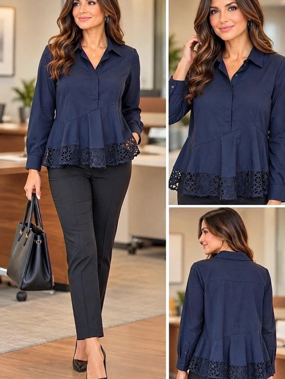 Anthropologie HD in Paris Lace Hem Blouse in Blue Size Large NWT